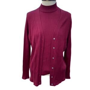 Merino Wool Red/Maroon Turtleneck Cardigan Sweater Combo Size Medium Parisian
